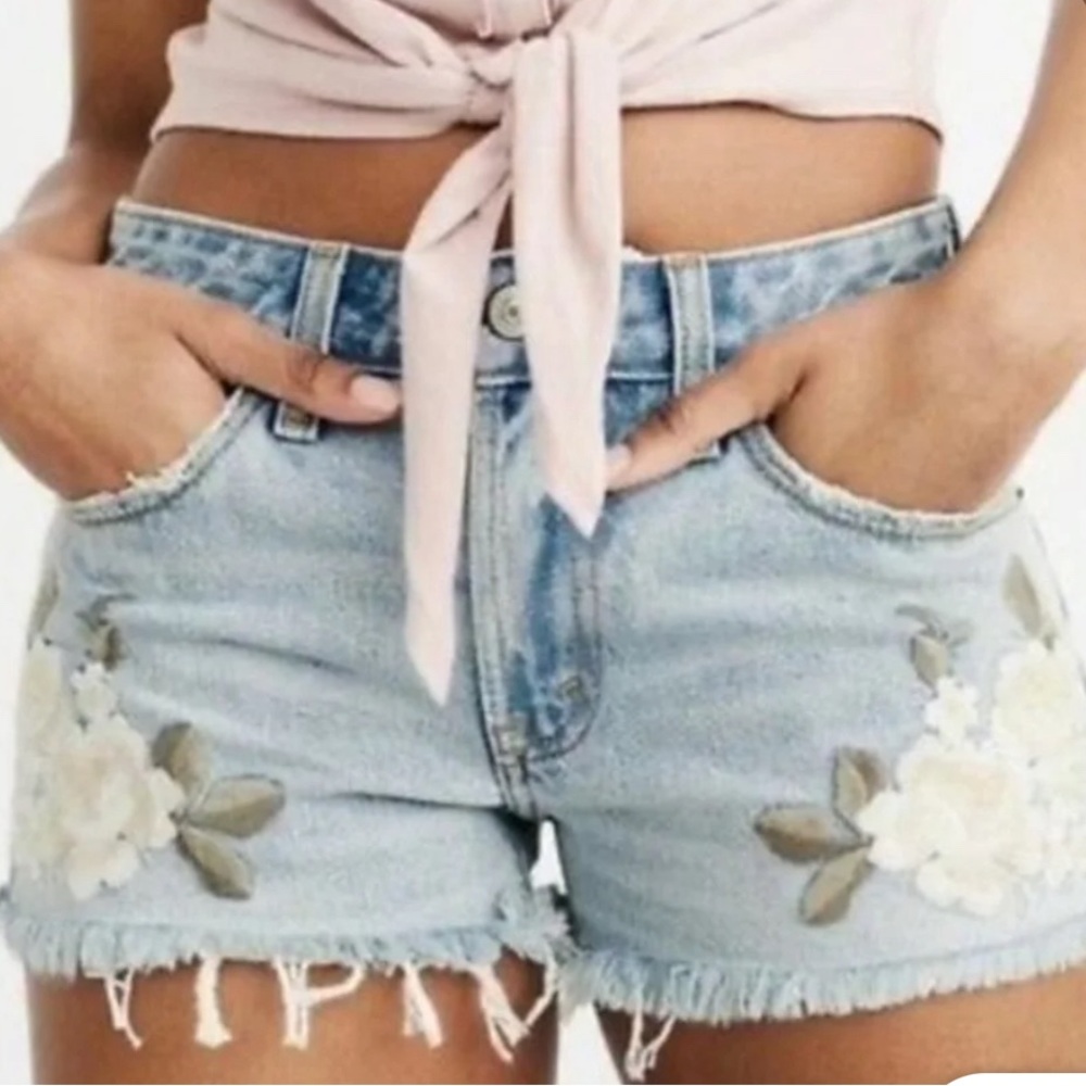 Abercrombie And Fitch Floral Harper Denim Shorts